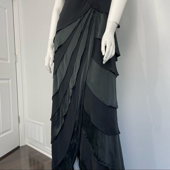 Vintage Tadashi Shoji Black 100% Silk Sleeveless Layered Tiered Draped Gown - Picture 10 of 16